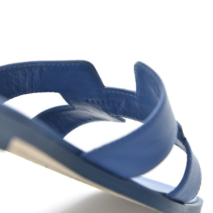 Hermes Calfskin Oran Sandals 37.5 Bleu De Chine 8 of 8