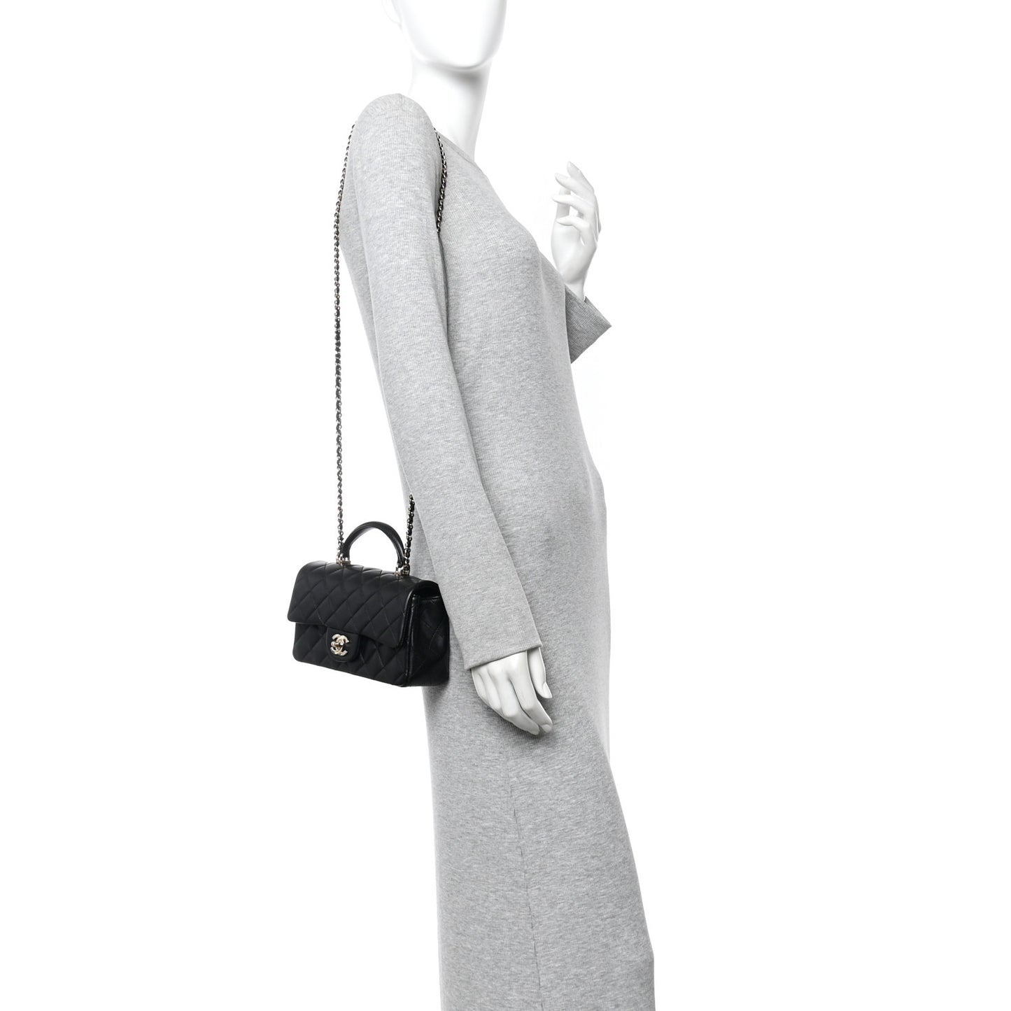 Lambskin Quilted Mini Top Handle Rectangular Flap Black