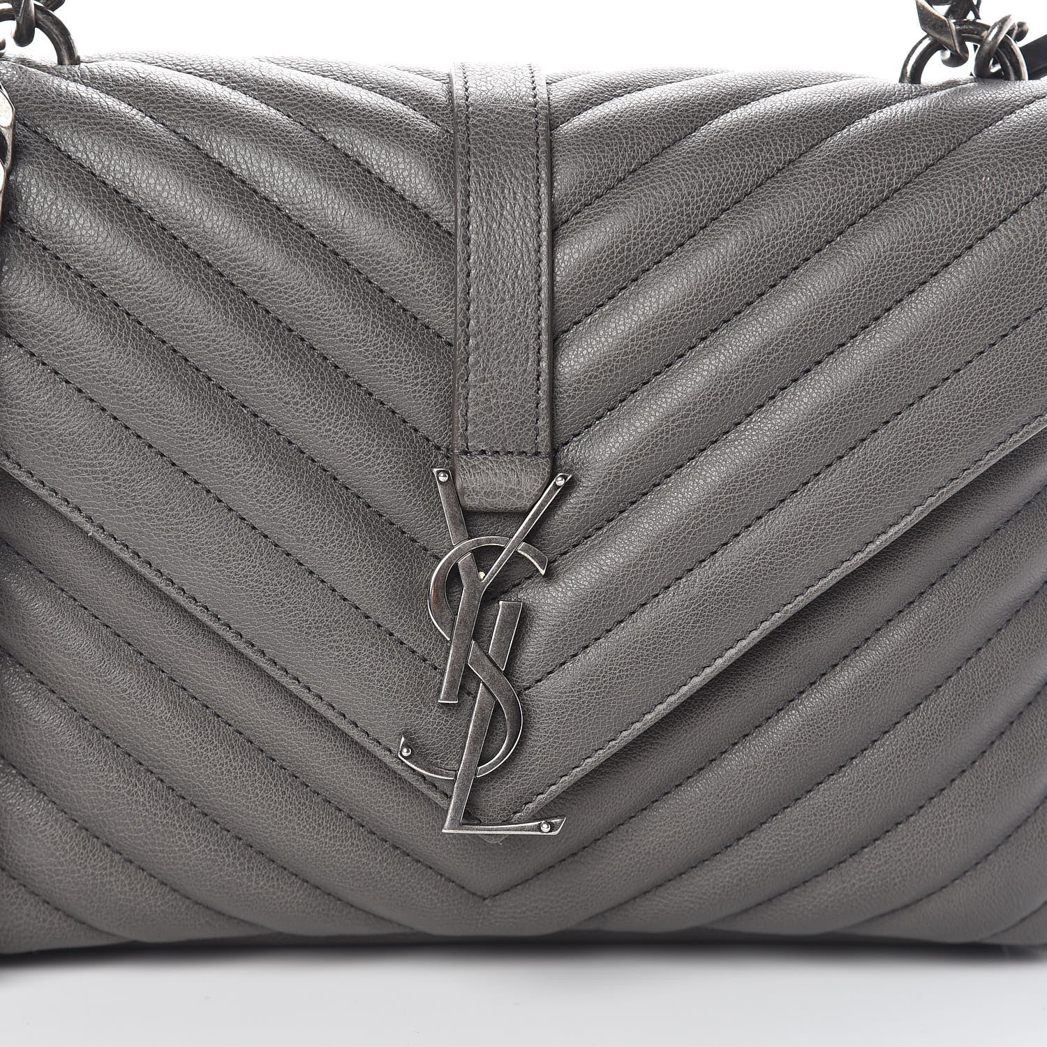 Saint Laurent Sheepskin Matelasse Chevron Monogram Medium College Bag Light Coal 7 of 9