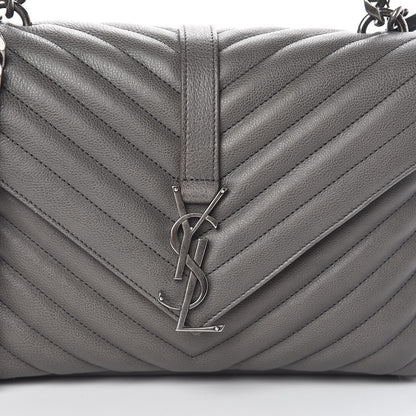 Saint Laurent Sheepskin Matelasse Chevron Monogram Medium College Bag Light Coal 7 of 9