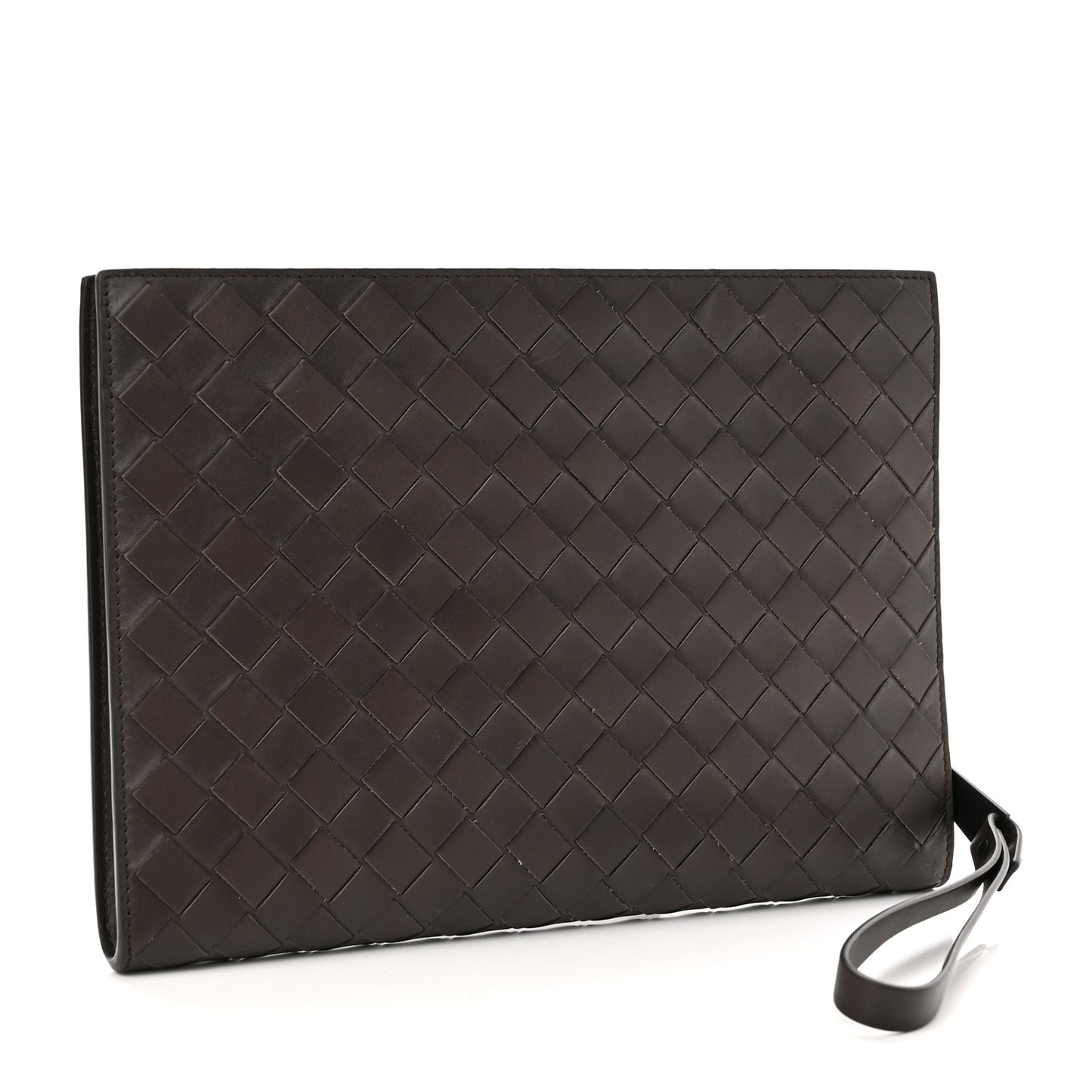 Calfskin Intrecciato Small Document Case Dark Brown