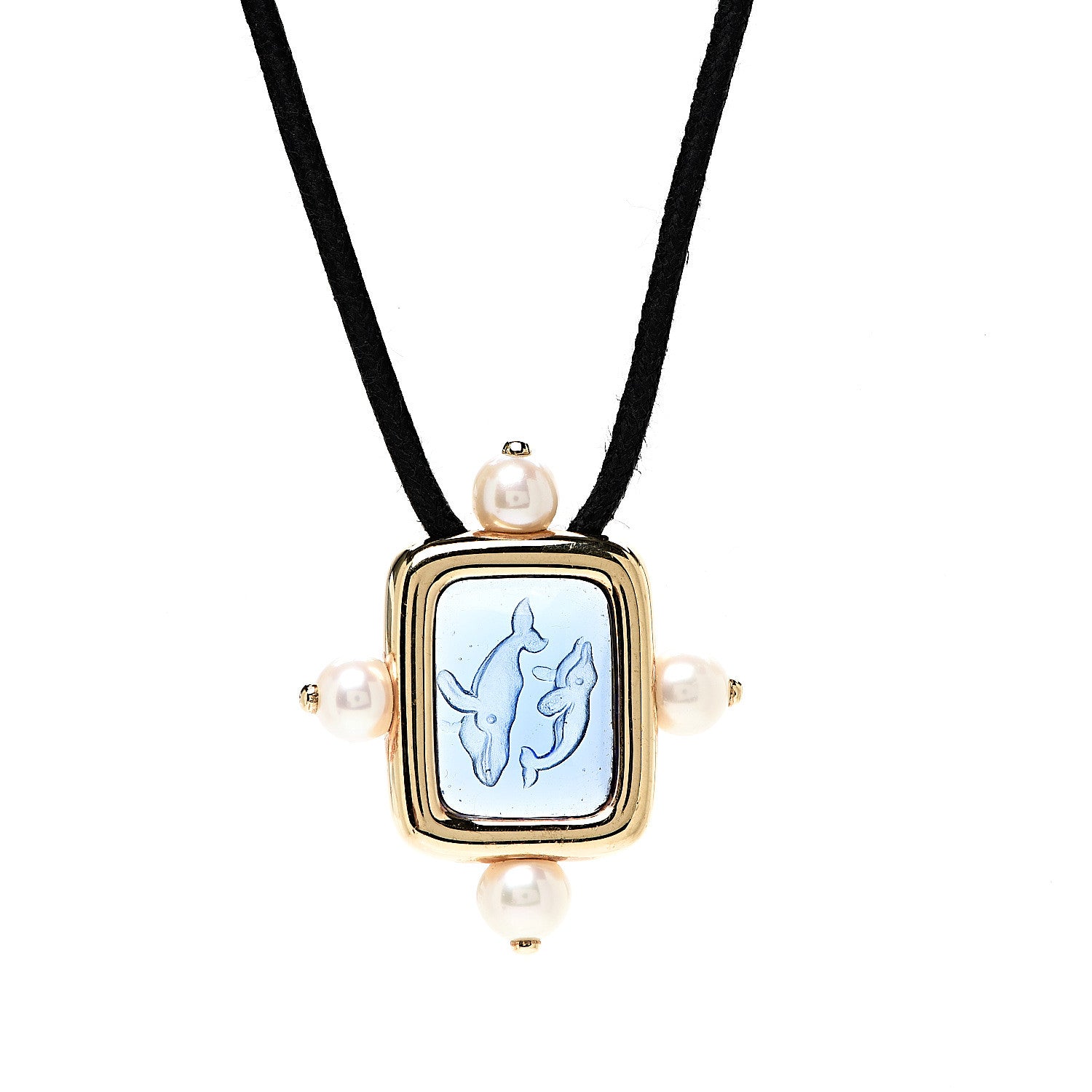 Mikimoto 18K Yellow Gold Akoya Pearl Whale Intaglio Pendant Necklace 3 of 5