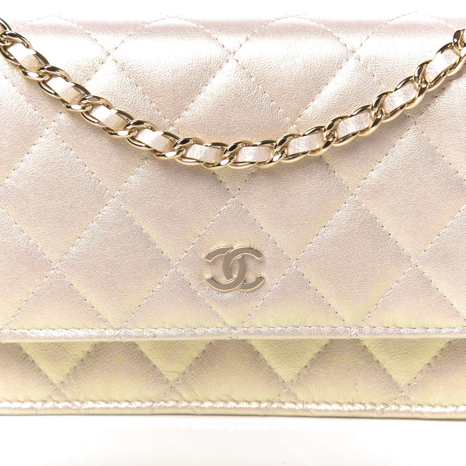 Chanel Iridescent Lambskin Quilted Mini Wallet On Chain WOC Ivory 11 of 12