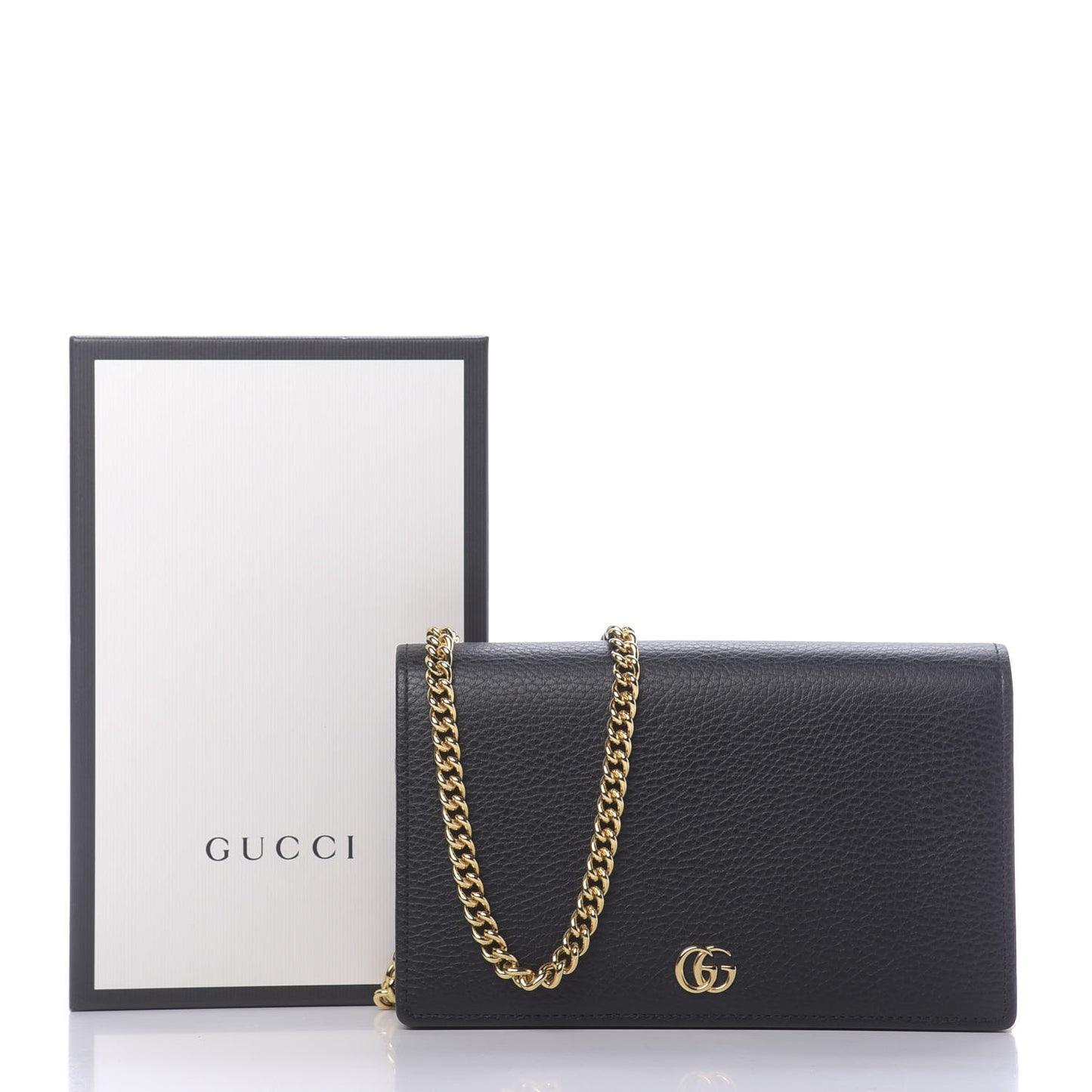Calfskin Mini GG Marmont Chain Wallet Black
