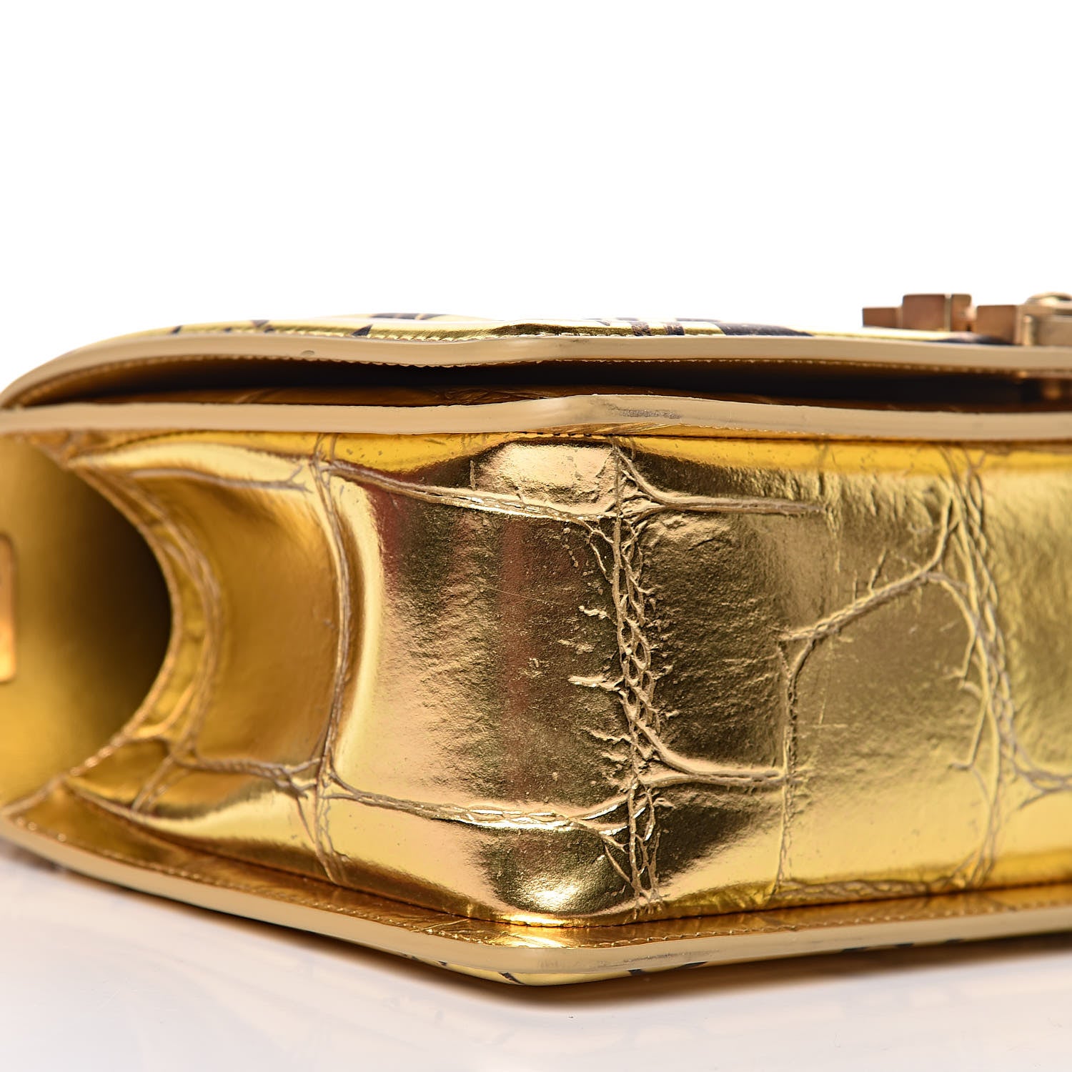 Chanel Metallic Calfskin Crocodile Embossed Graffiti Medium Cocodile Boy Flap Gold 6 of 11