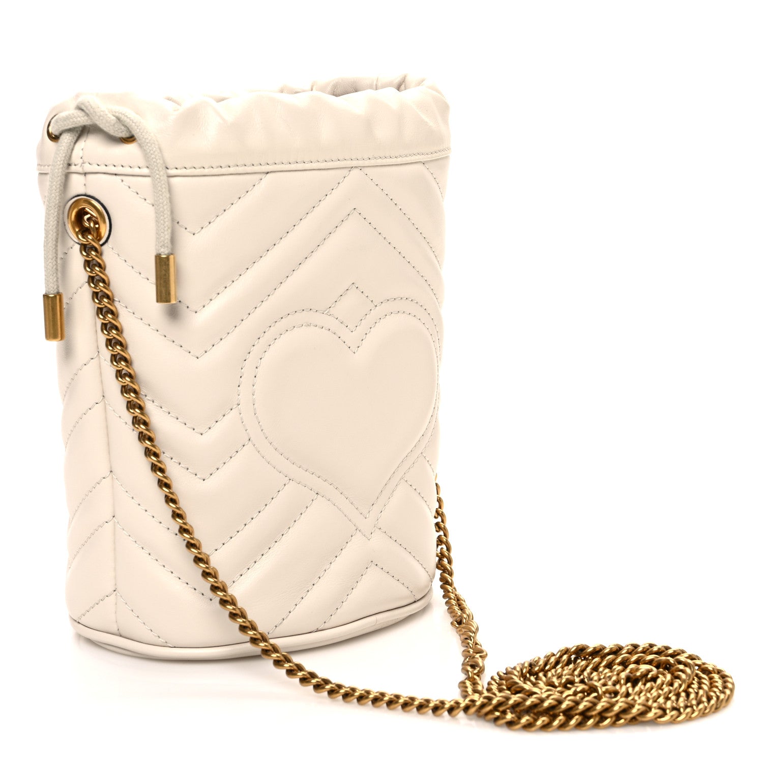 Gucci Calfskin Matelasse Mini GG Marmont 2.0 Bucket Bag White 3 of 11