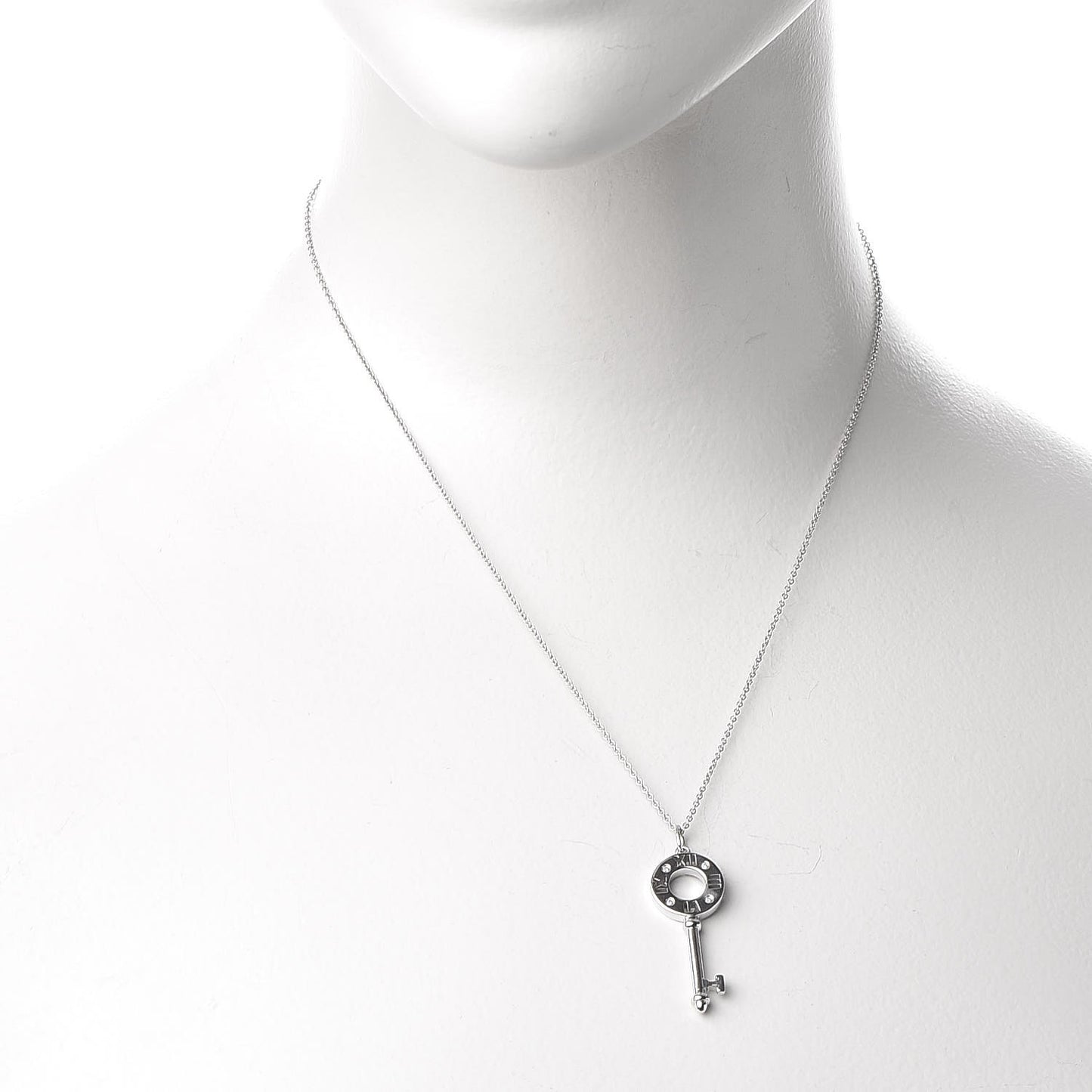 18K White Gold Diamond Atlas Pierced Key Pendant Necklace