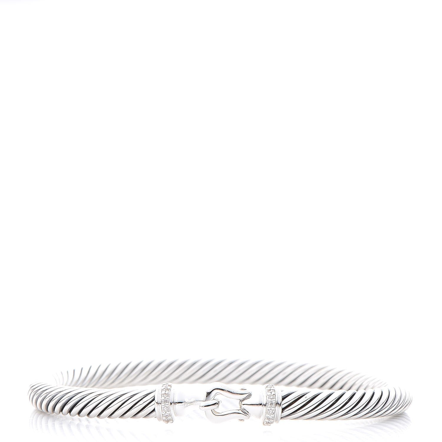 David Yurman Sterling Silver Diamond 5mm Cable Buckle Bracelet 1 of 4