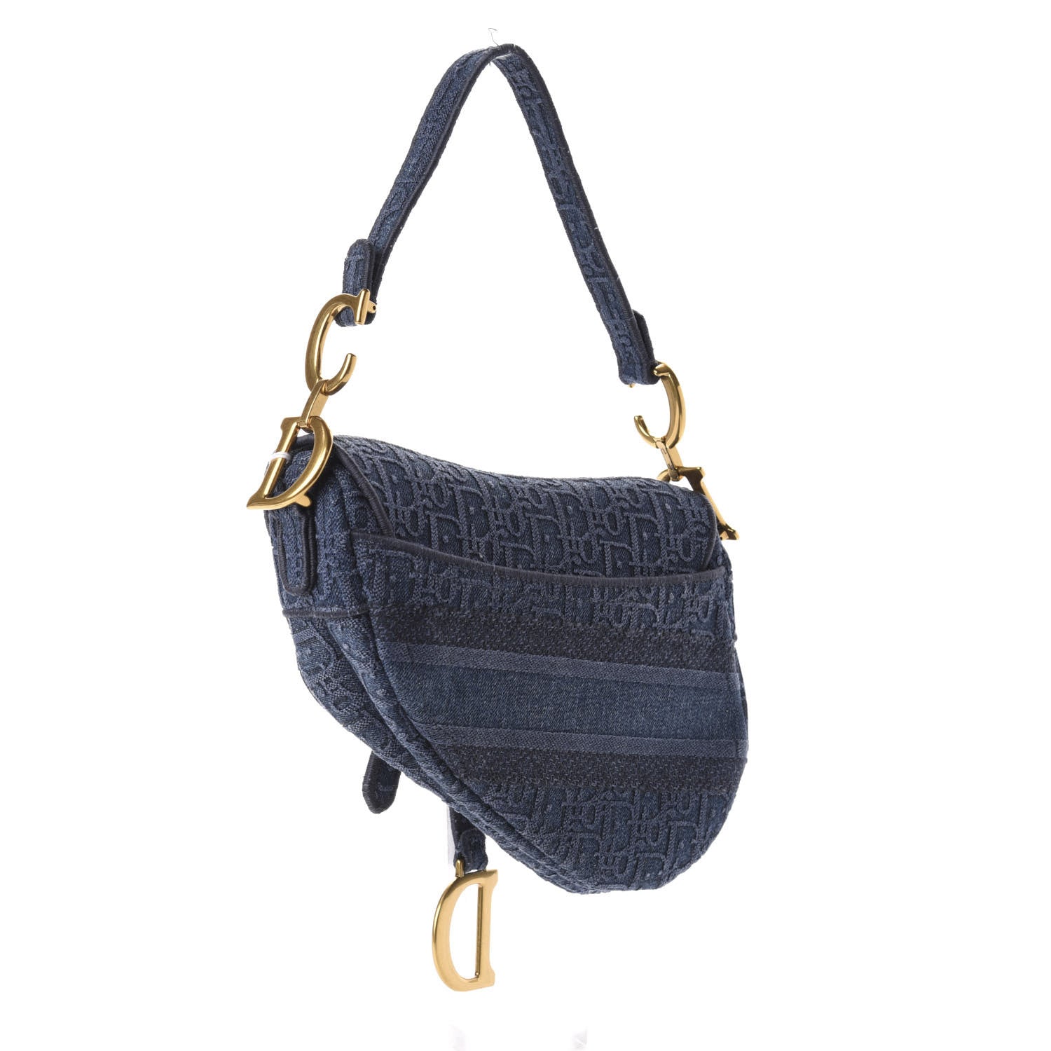 Christian Dior Oblique Embroidered Saddle Bag Denim Blue 3 of 12
