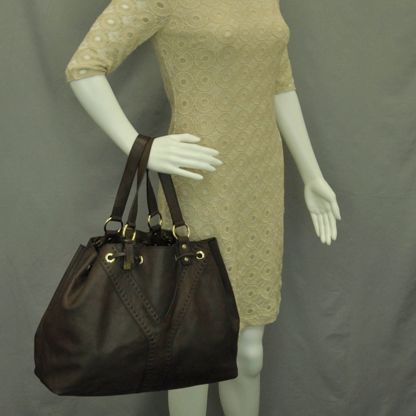 Leather Reversible Double Sac Y Tote Gold Brown