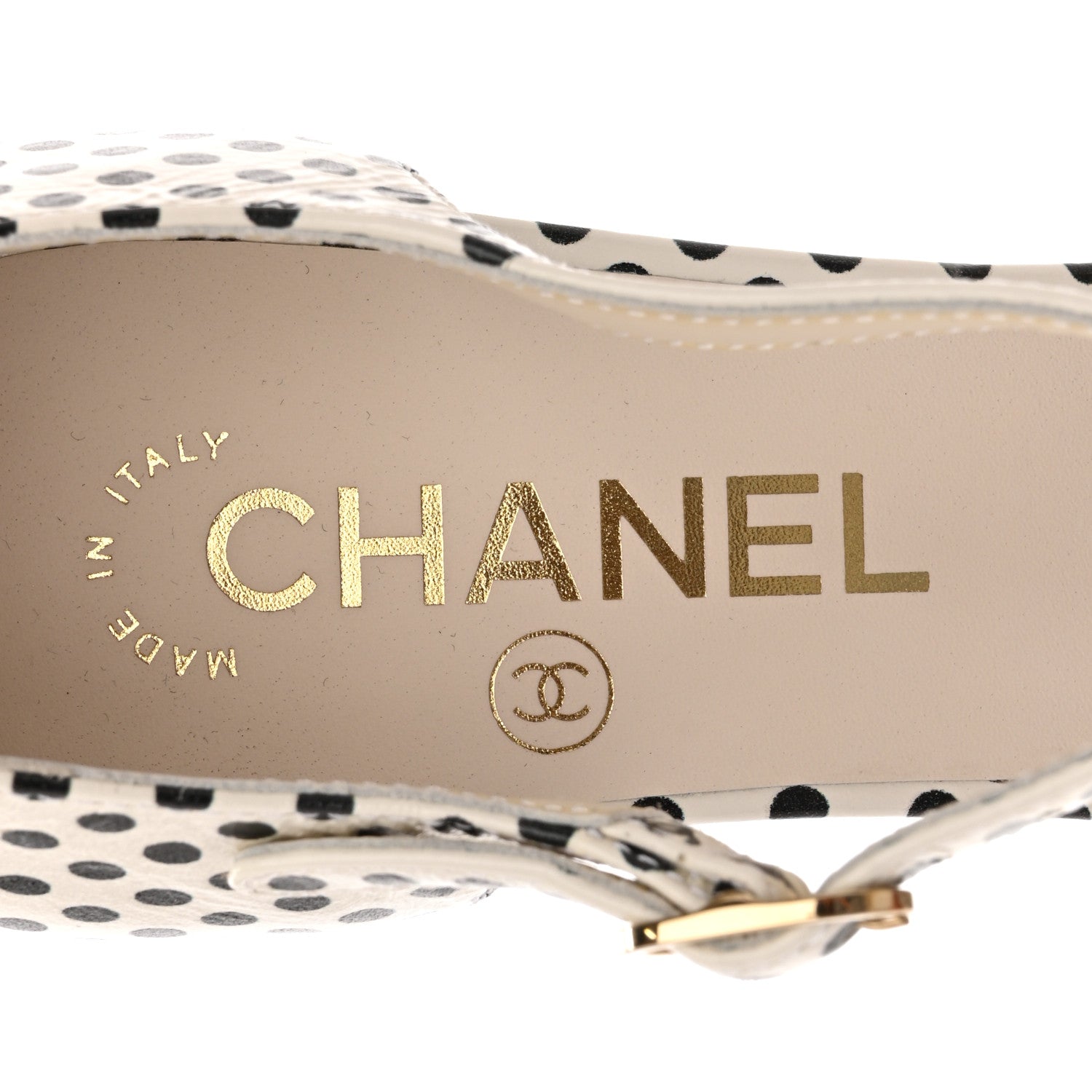 Chanel Printed Calfskin Polka Dot CC Platform Sandals 37 Ivory Black 7 of 9