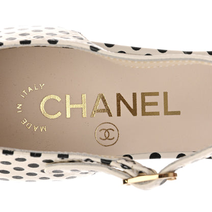 Chanel Printed Calfskin Polka Dot CC Platform Sandals 37 Ivory Black 7 of 9