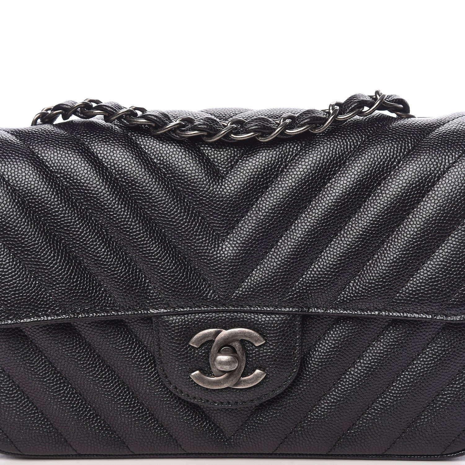 Chanel Iridescent Caviar Chevron Quilted Mini Rectangular Flap Black 8 of 10