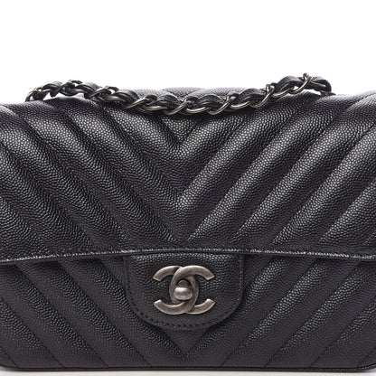 Chanel Iridescent Caviar Chevron Quilted Mini Rectangular Flap Black 8 of 10