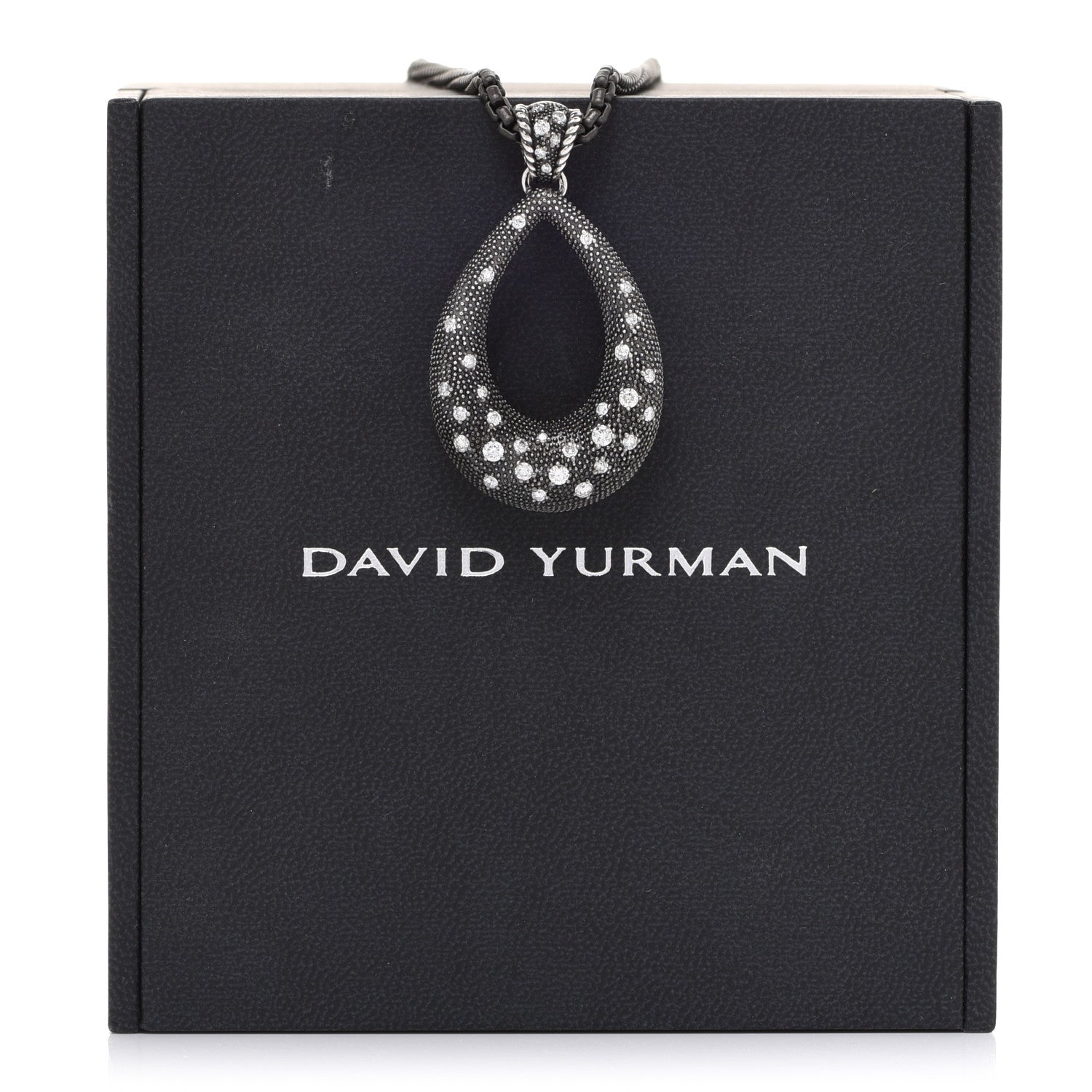 David Yurman Sterling Silver Diamond Midnight Melange Teardrop Pendant Necklace 7 of 7