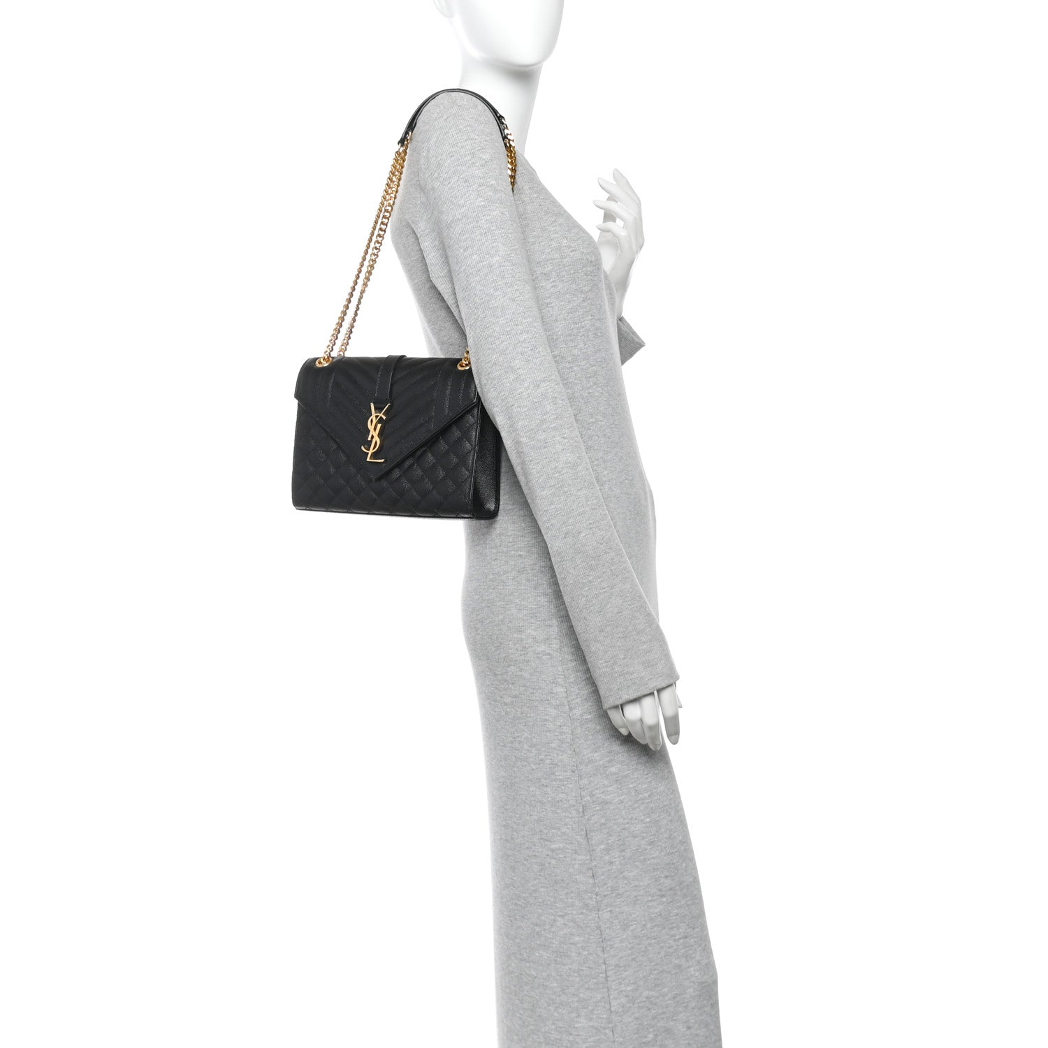 Saint Laurent Grain De Poudre Textured Mixed Matelasse Triquilt Medium Monogram Satchel Black 2 of 10