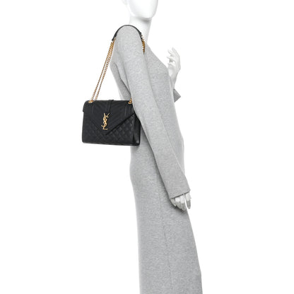 Saint Laurent Grain De Poudre Textured Mixed Matelasse Triquilt Medium Monogram Satchel Black 2 of 10