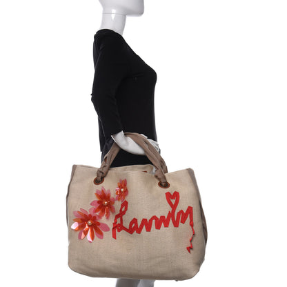 Lanvin Canvas Applique Flower Tote Beige 2 of 10