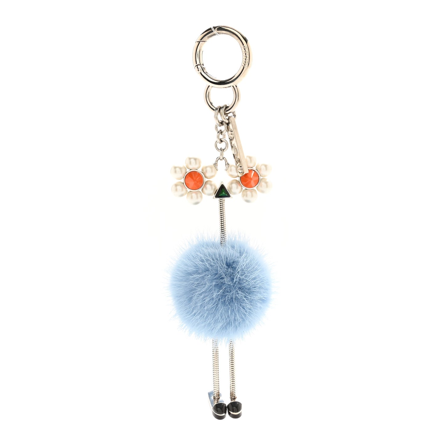 Mink Fur Pearl Chick Pom Pom Bag Charm Azzurro