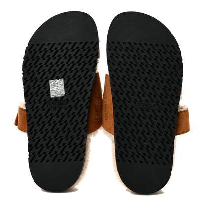 Hermes Suede Goatskin Woolskin Womens Chypre Sandals 36 Brun Fume Ecru 5 of 7