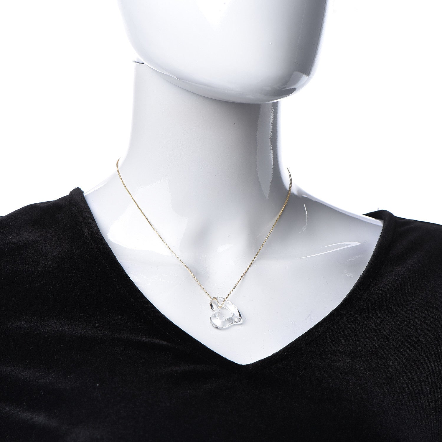 Tiffany 18K Yellow Gold Rock Crystal Quartz Elsa Peretti Open Heart Necklace 2 of 6