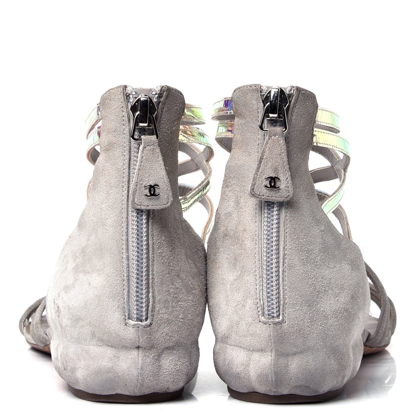 Suede Iridescent Patent Caged Sandals 39.5 Grey