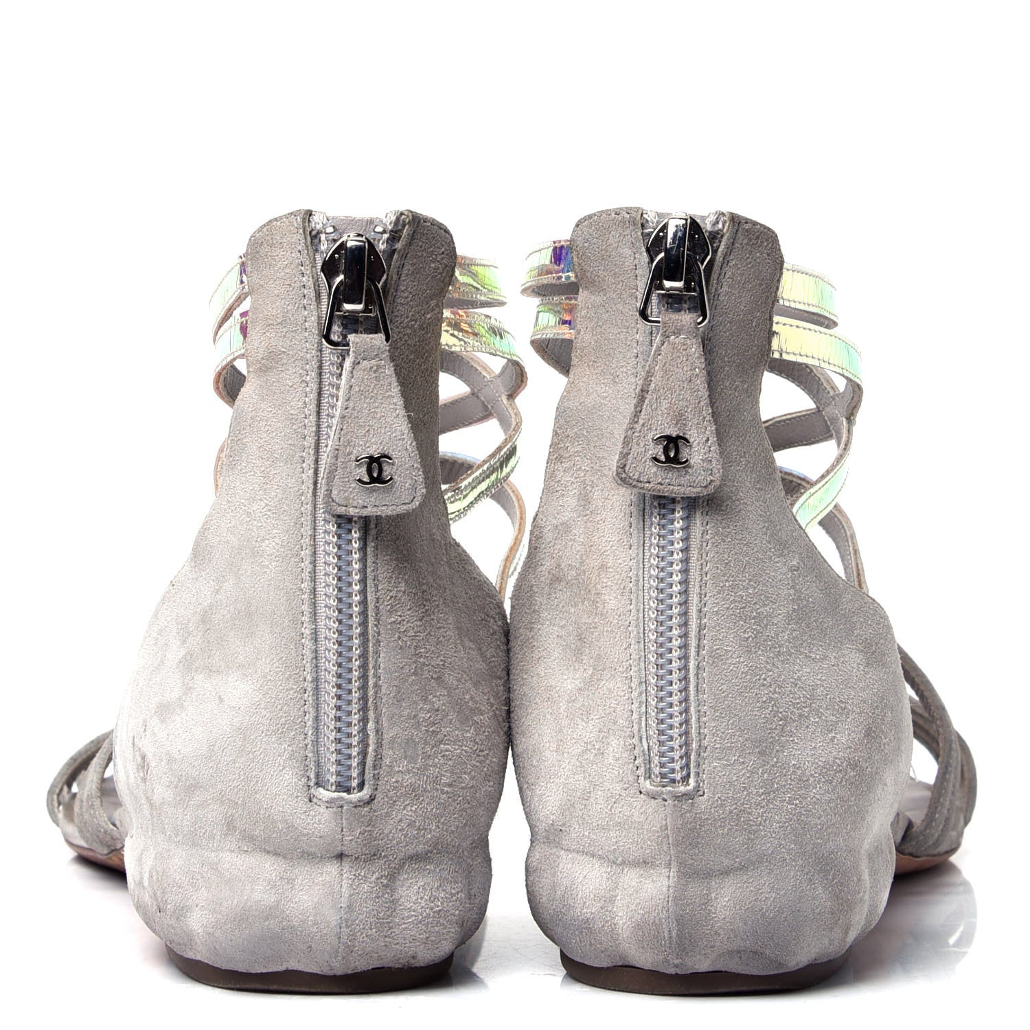 Chanel Suede Iridescent Patent Caged Sandals 39.5 Grey 3 of 6