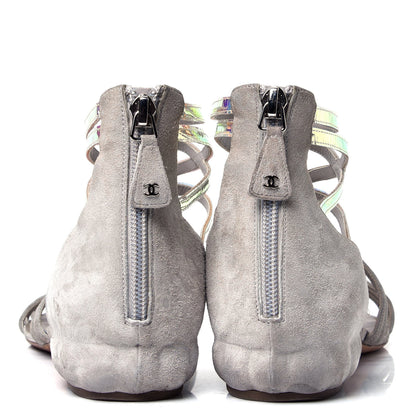 Chanel Suede Iridescent Patent Caged Sandals 39.5 Grey 3 of 6