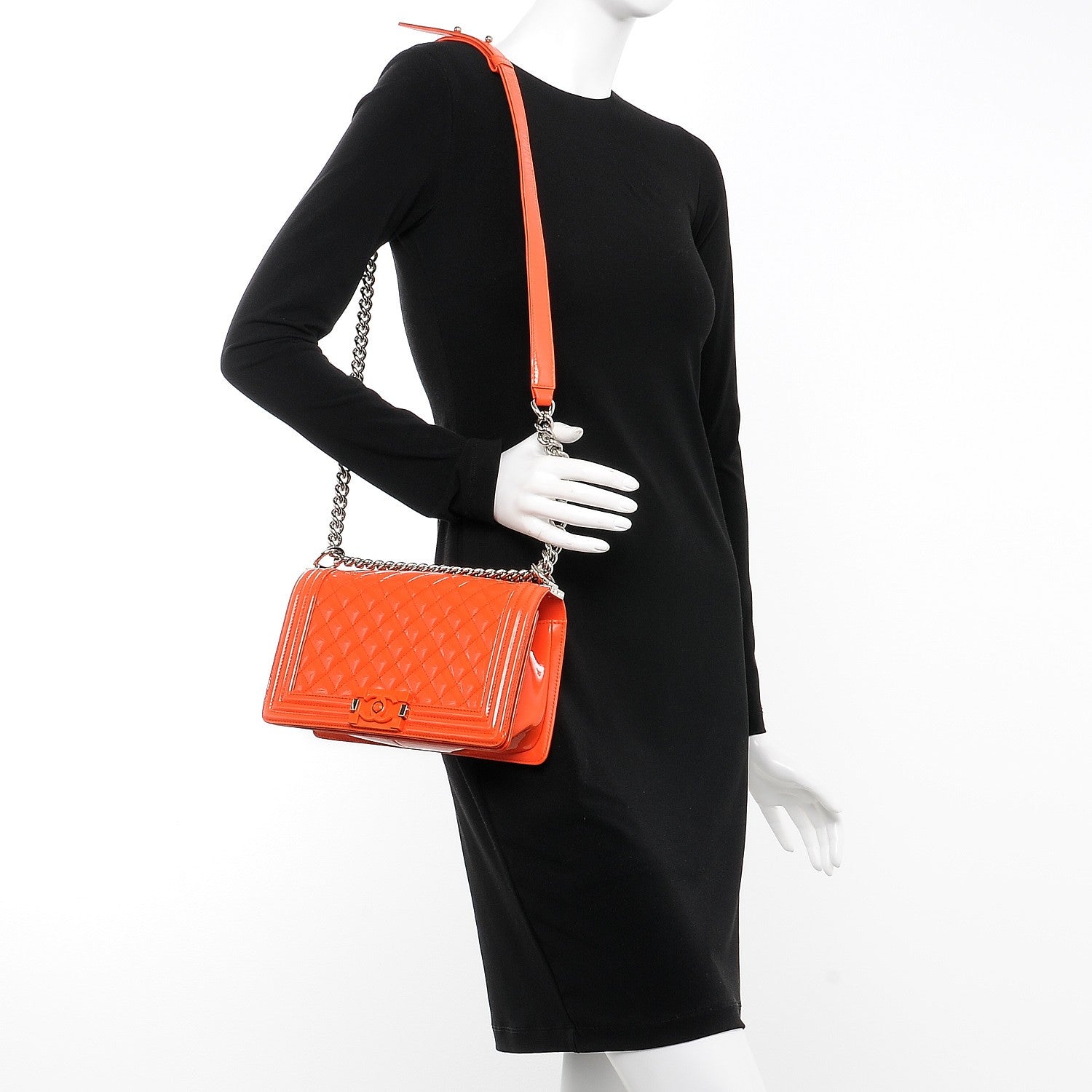 Chanel Patent Quilted Medium Plexiglass Boy Flap Orange 2 of 16