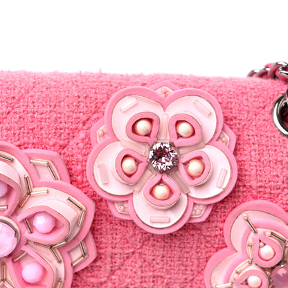 Chanel Tweed Crystal Bead Flower Embellished Quilted Medium Double Flap Pink 11 of 12