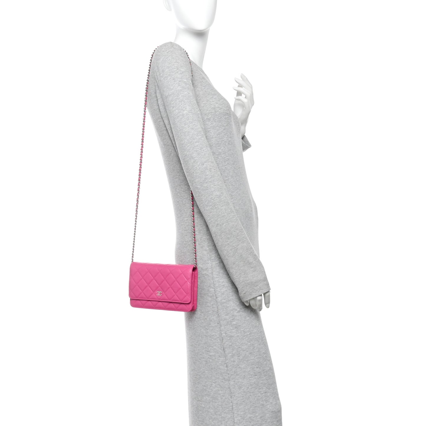 Caviar Enamel Quilted Wallet On Chain WOC Pink