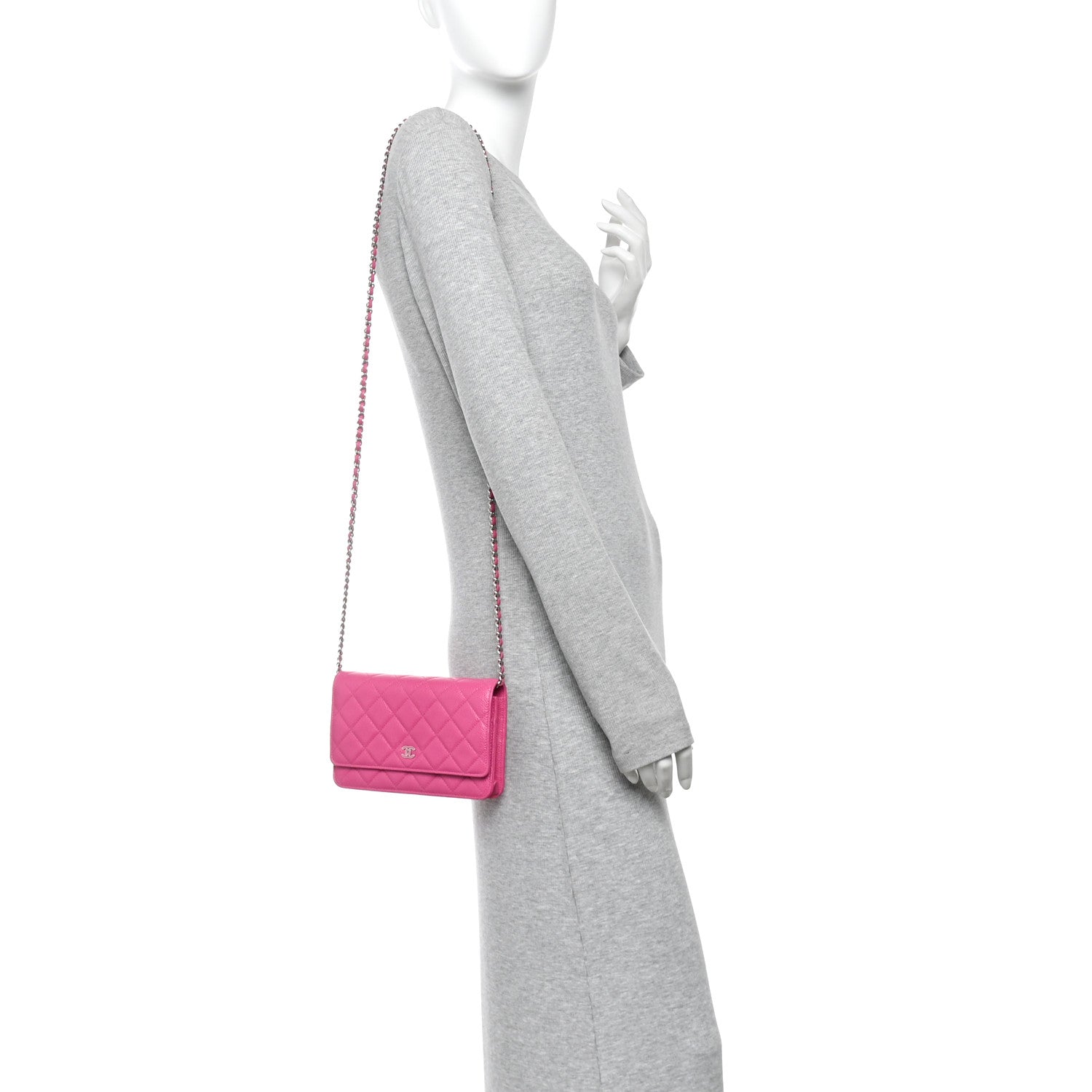 Chanel Caviar Enamel Quilted Wallet On Chain WOC Pink 2 of 12