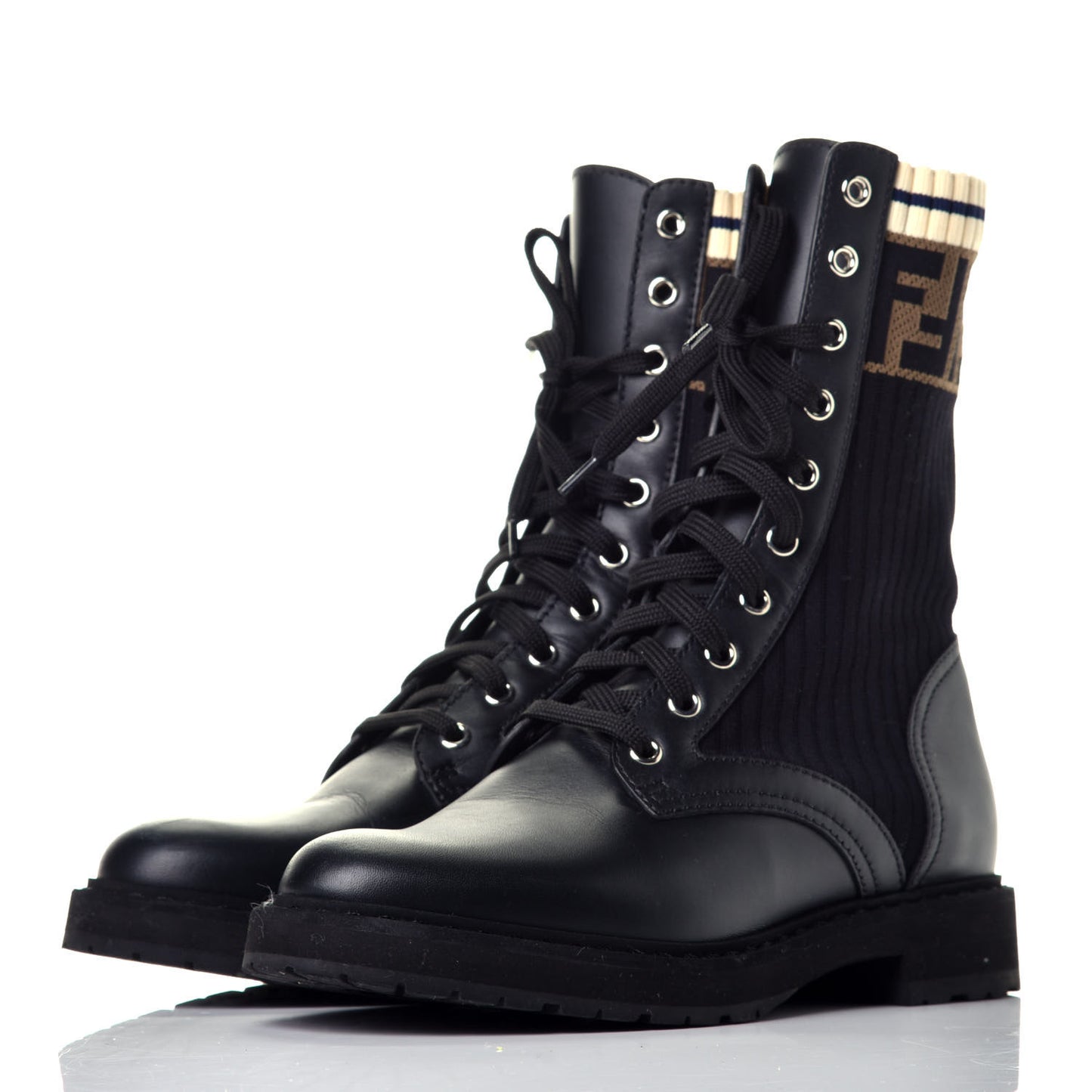 Calfskin Stretch Fabric Rockoko Biker Boots 37 Tobacco Black Marino