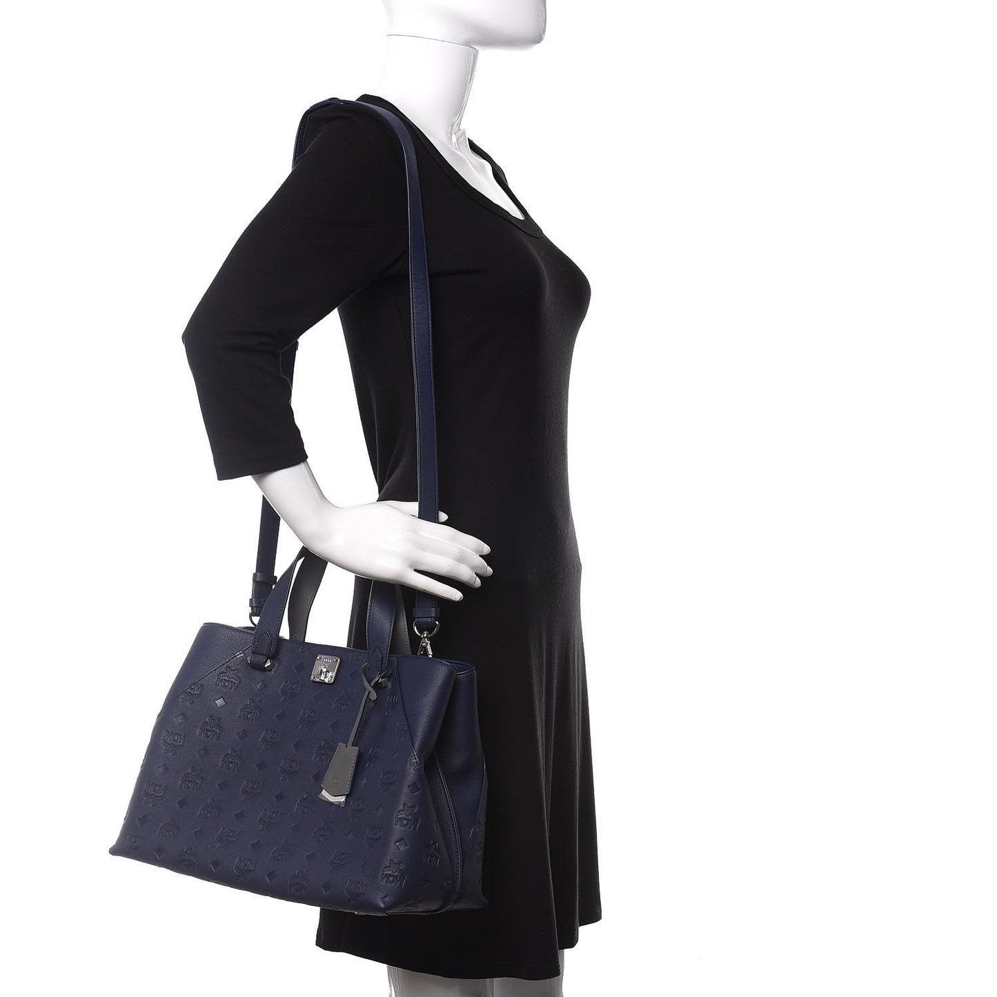 Calfskin Ottomar Monogram Large Essential Tote Navy Blue