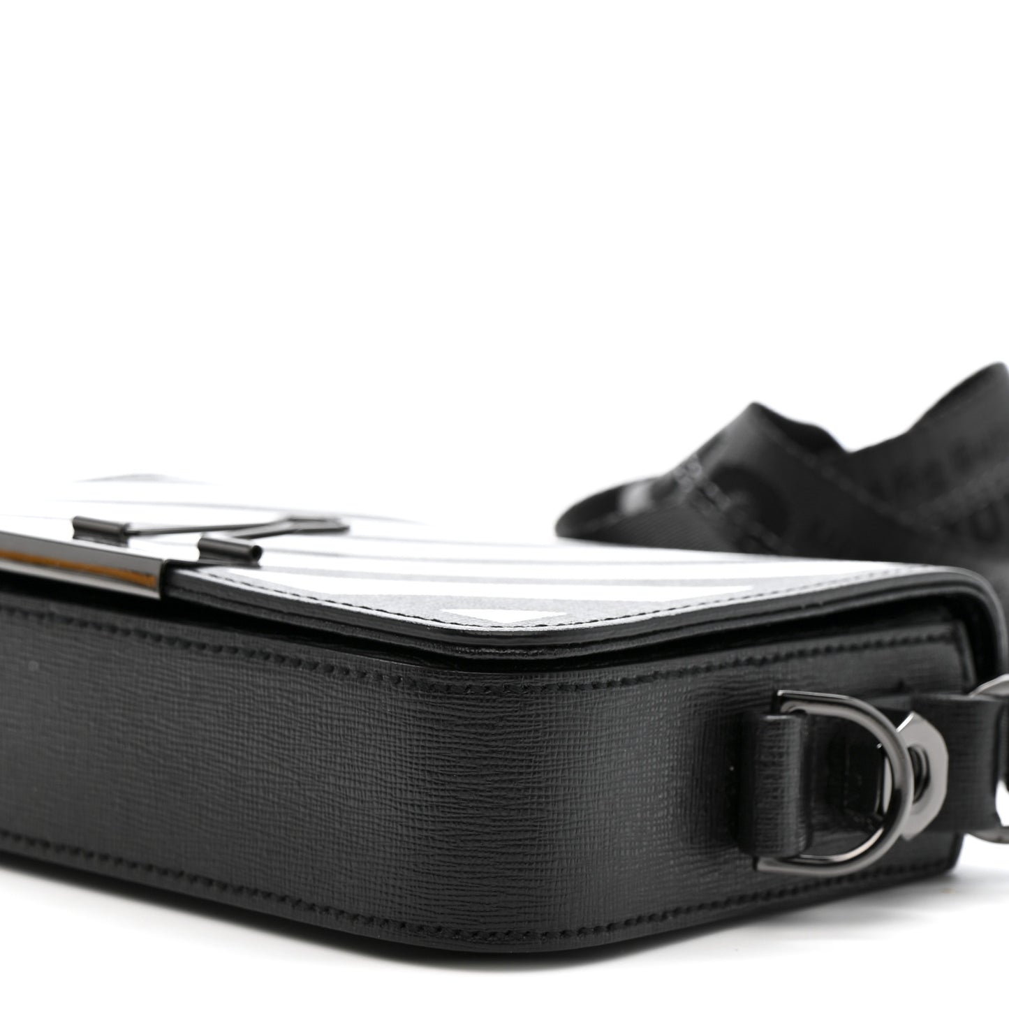 Saffiano Striped Mini Diag Binder Clip Bag Black White