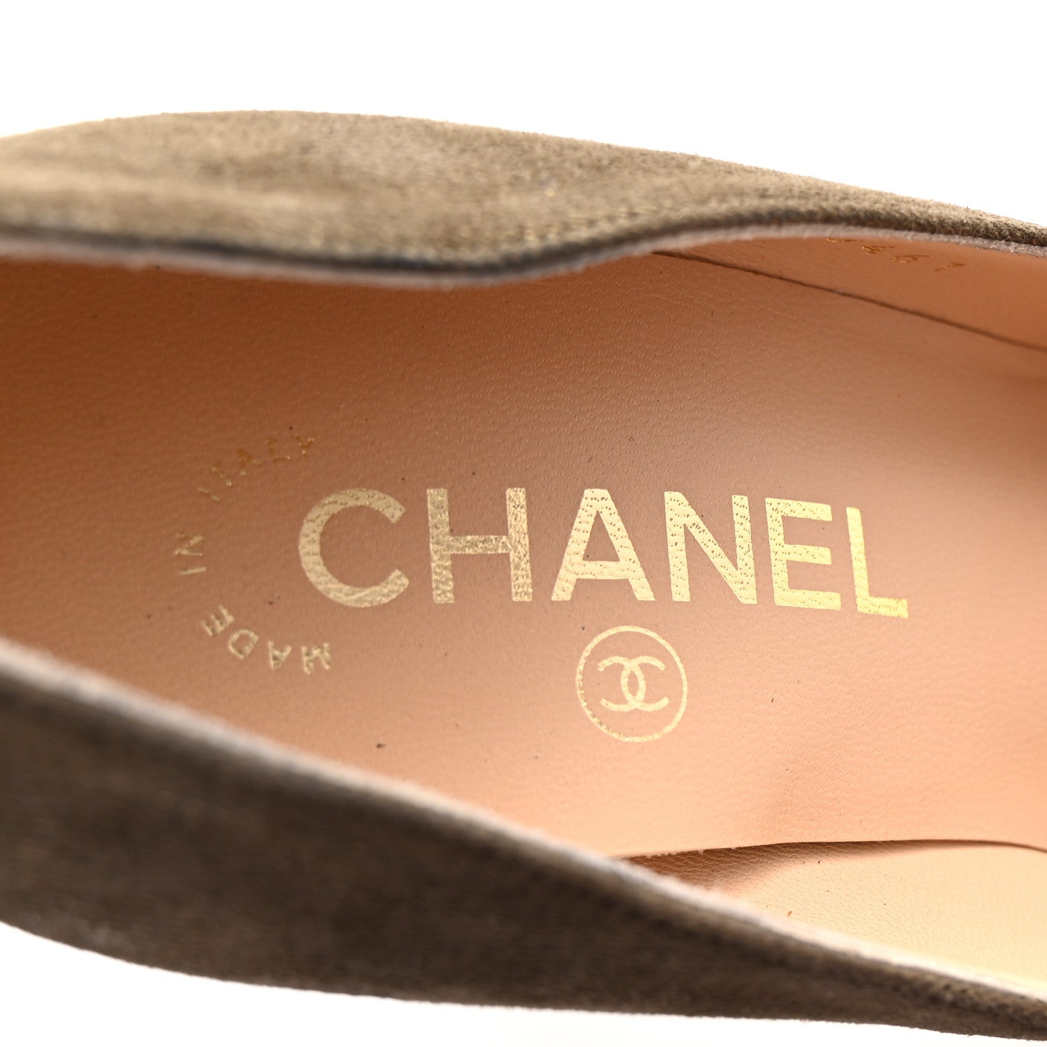 Chanel Metallic Fabric CC Cap Toe Pumps 38.5 Khaki Black 8 of 10