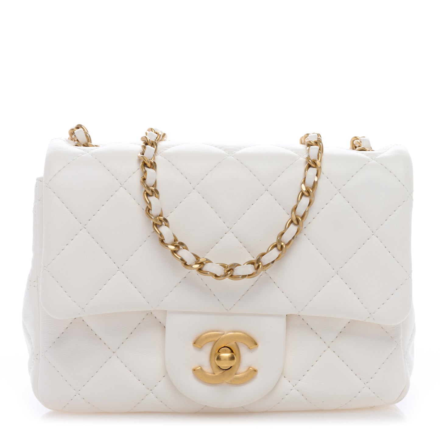 Lambskin Quilted Mini Pearl Crush Flap White
