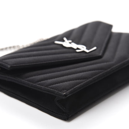 Saint Laurent Satin Chevron Monogram Envelope Chain Wallet Black 6 of 13