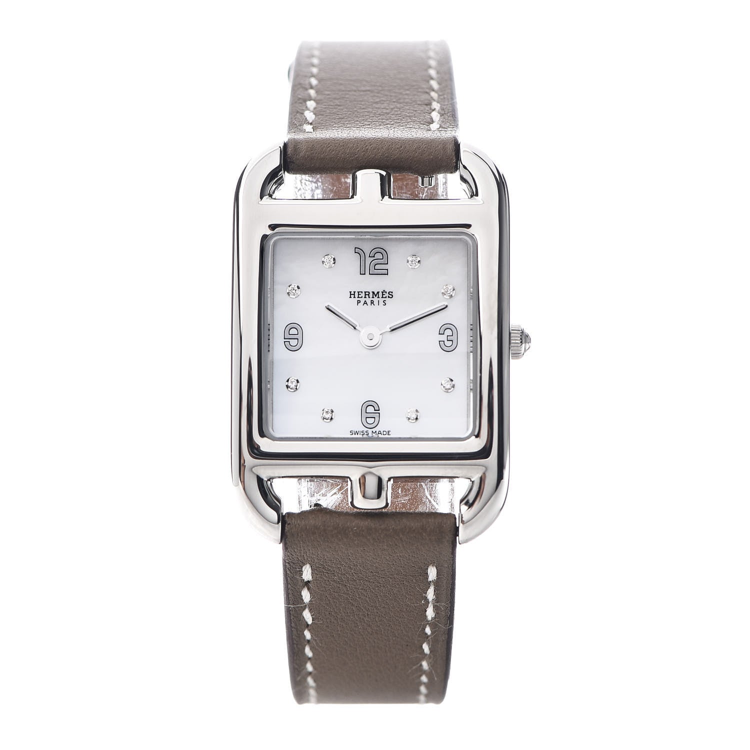 Hermes Stainless Steel Swift Diamond Mother of Pearl 23mm Cape Cod Quartz Watch Etoupe 1 of 7