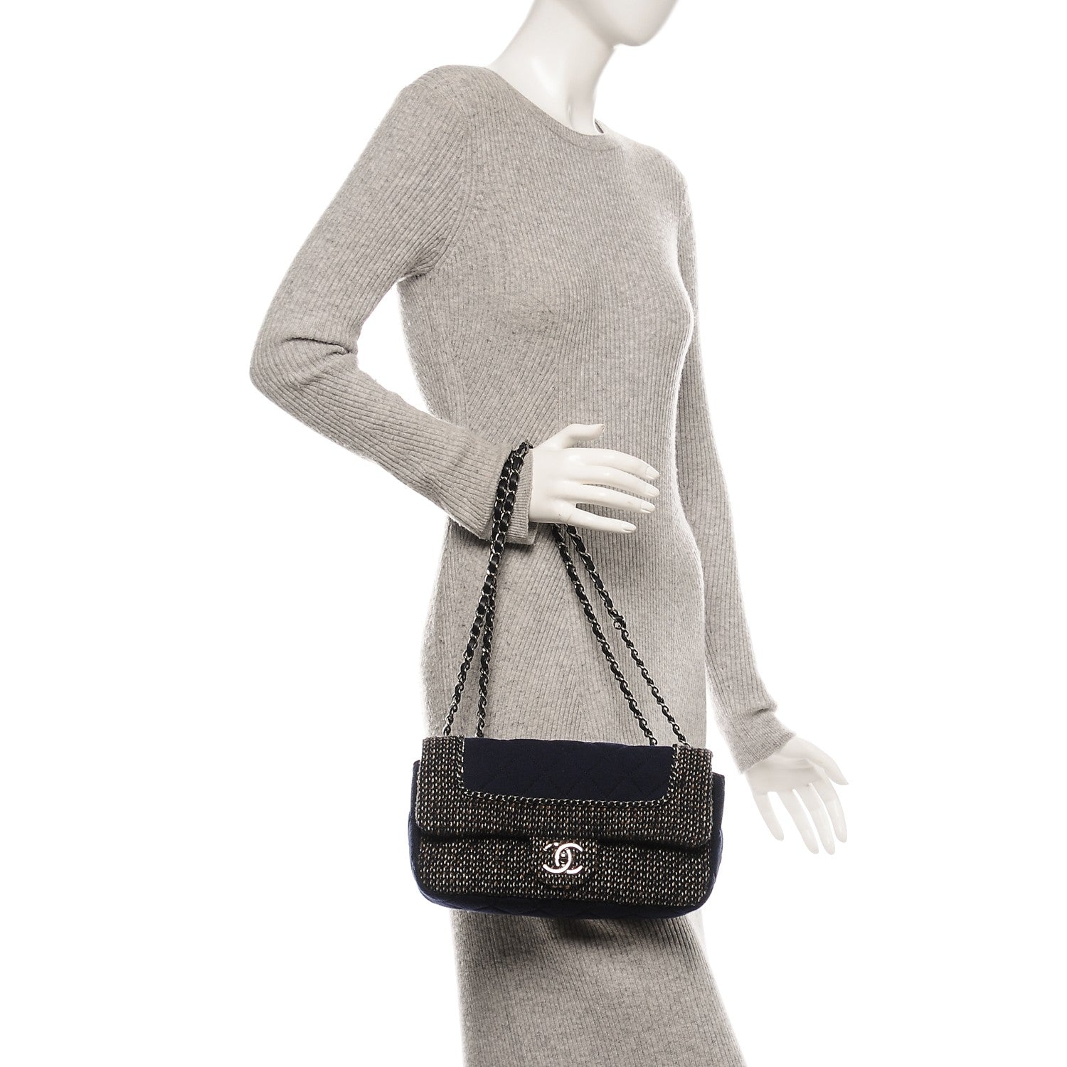 Chanel Jersey Tweed Quilted Small Flap Navy 2 of 7