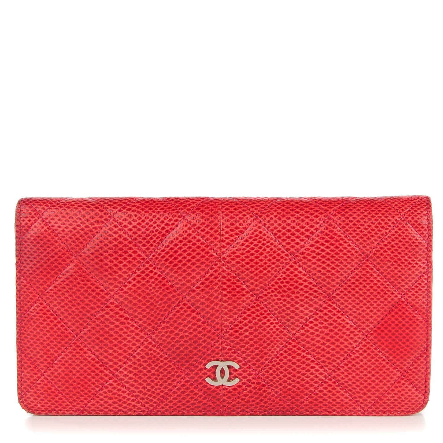 Chanel Lizard Quilted Yen Wallet Red 1 of 9