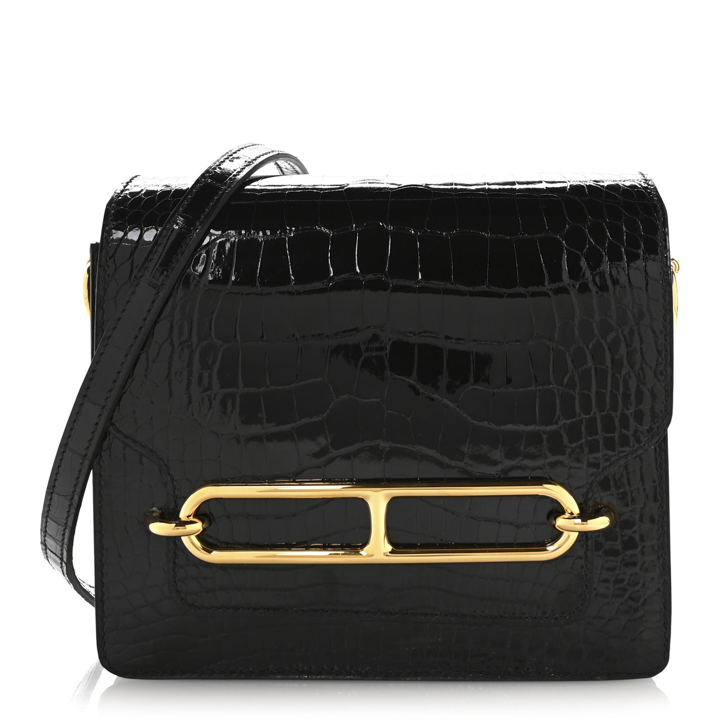 Shiny Alligator Mini Sac Roulis Black