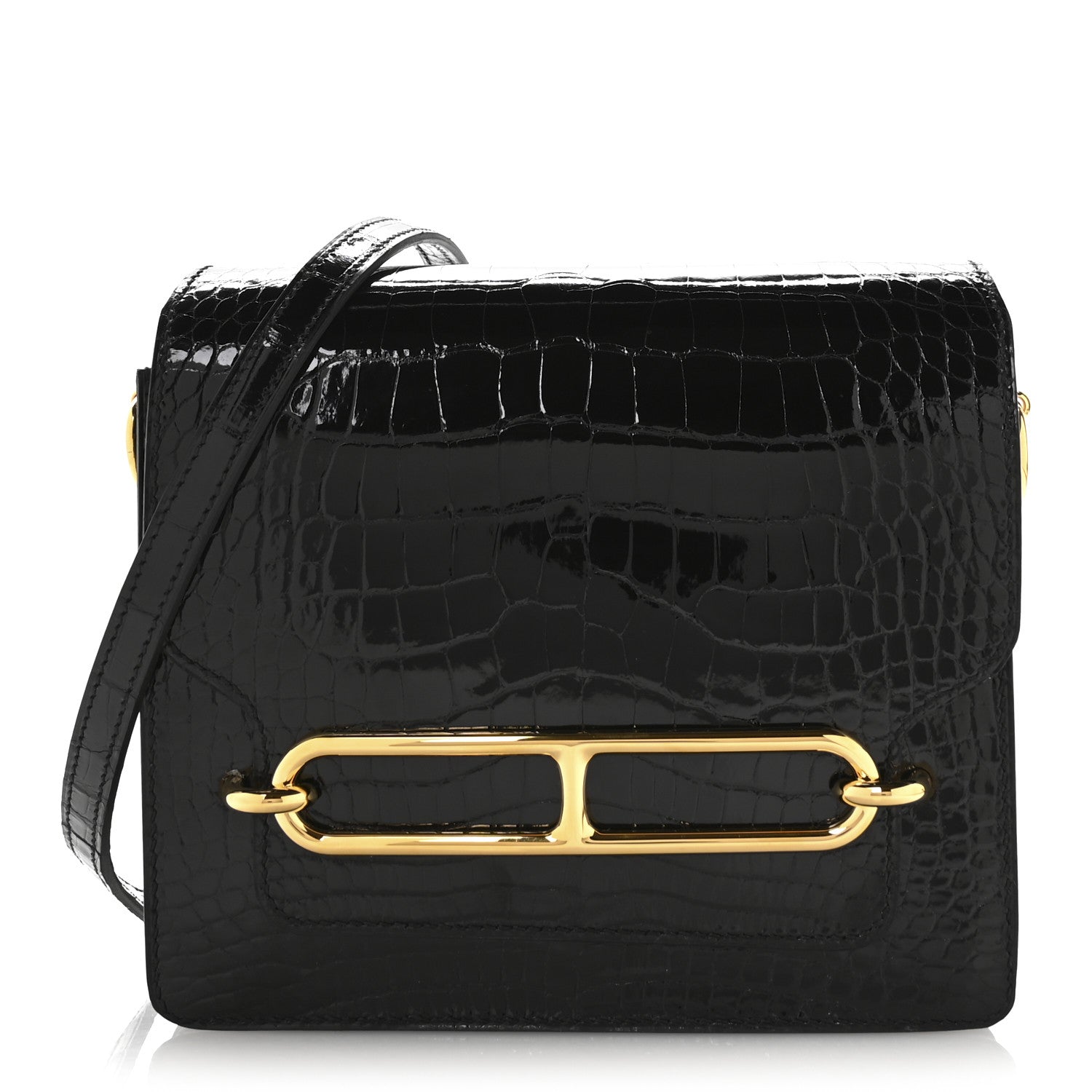 Hermes Shiny Alligator Mini Sac Roulis Black 1 of 10