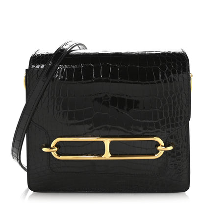 Hermes Shiny Alligator Mini Sac Roulis Black 1 of 10