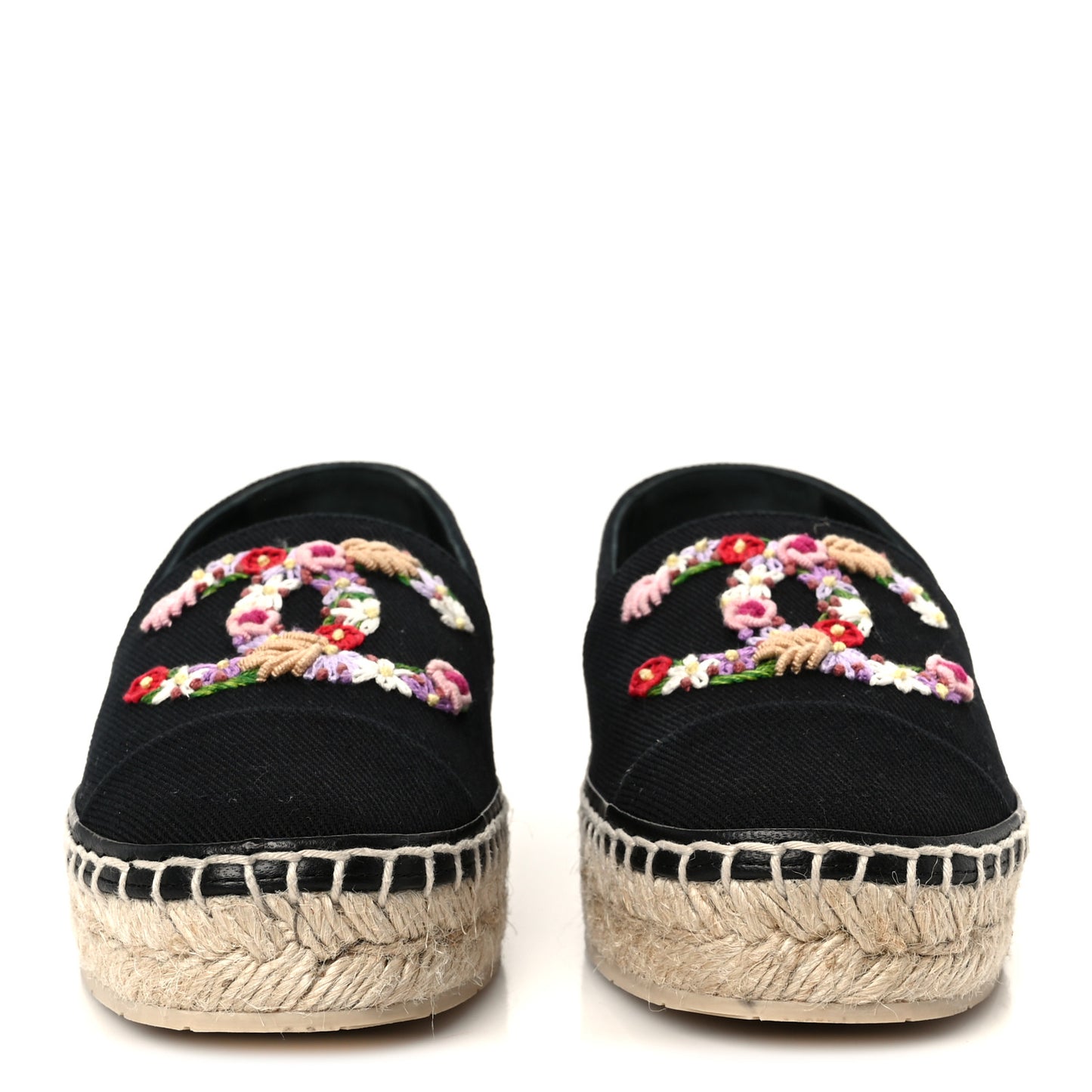 Cotton Embroidered Floral CC Espadrilles 37 Black