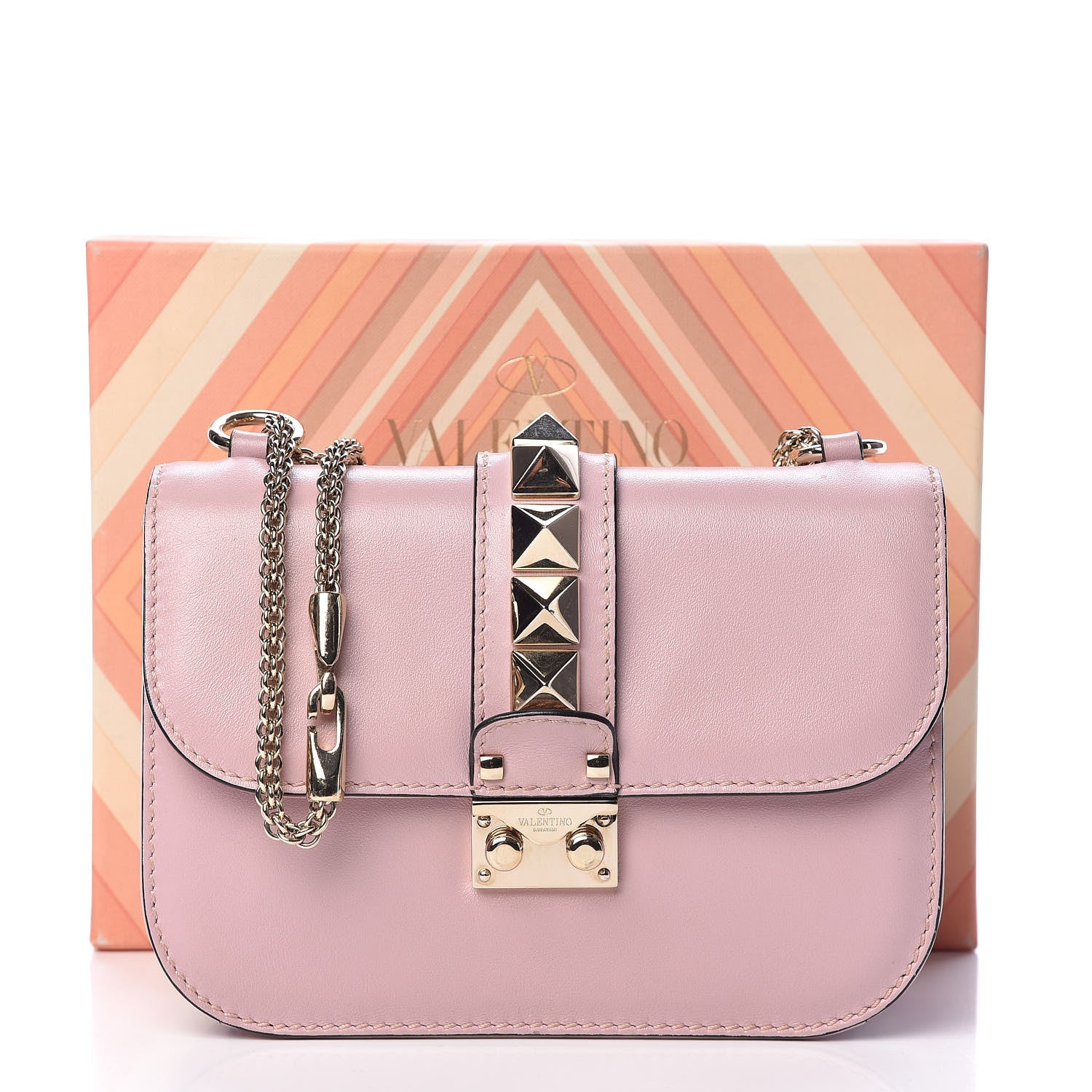 Valentino Garavani Vitello Small Glam Lock Rockstud Flap Pink 10 of 10
