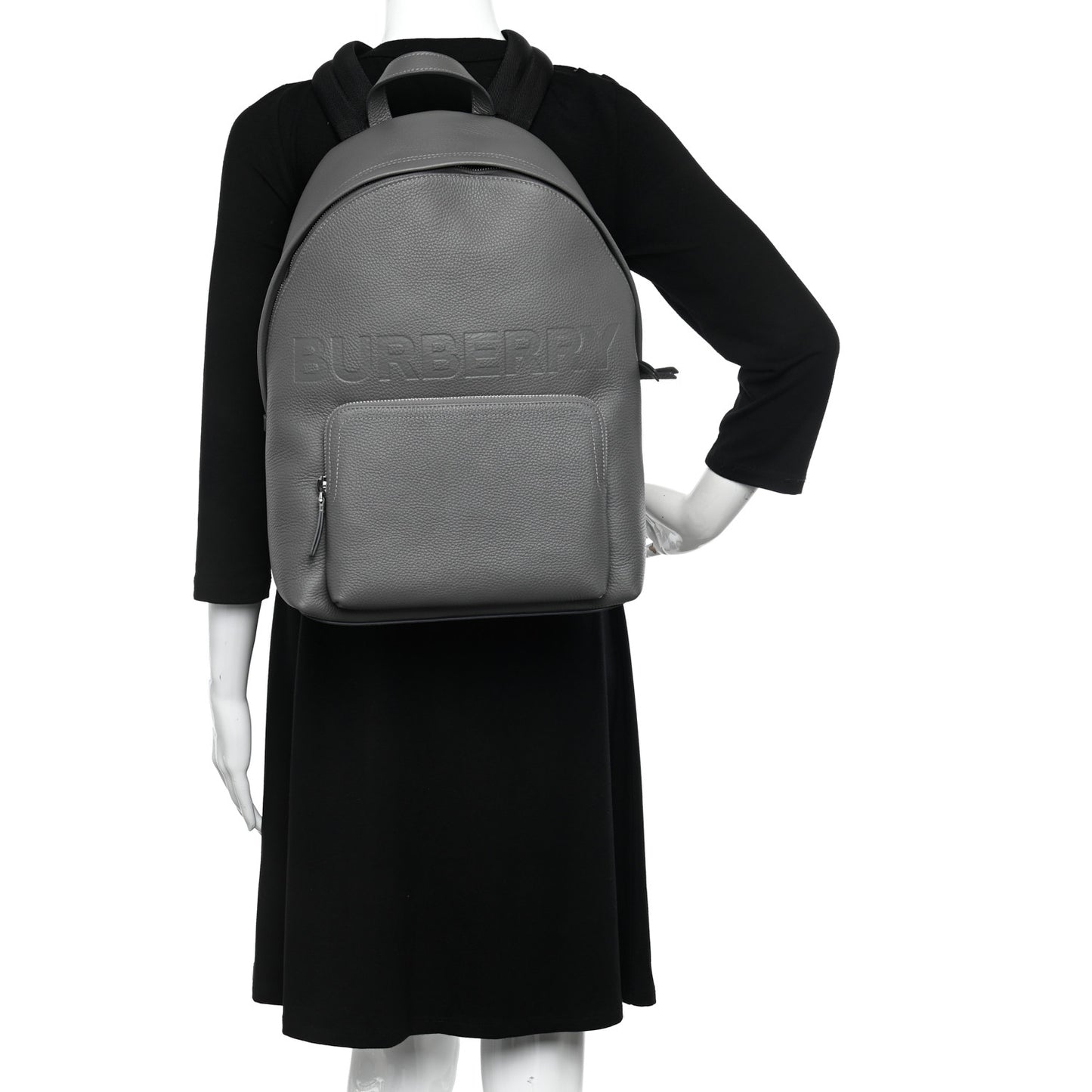 Calfskin Logo Embossed Backpack Charcoal Grey