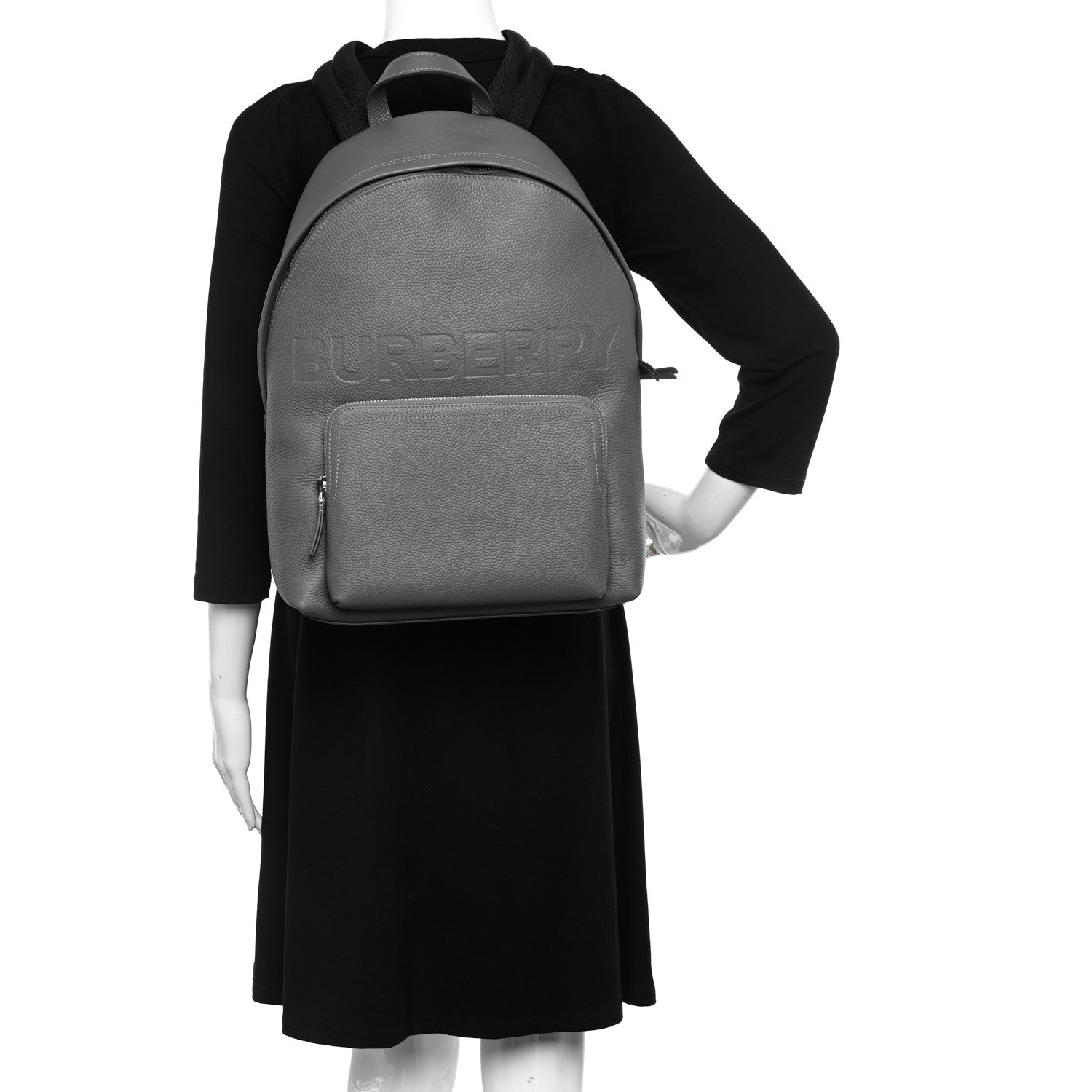 Burberry Calfskin Logo Embossed Backpack Charcoal Grey 2 of 12