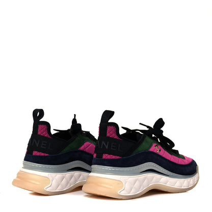 Chanel Velvet Calfskin Mixed Fibers CC Sneakers 39.5 Dark Pink Green 4 of 8
