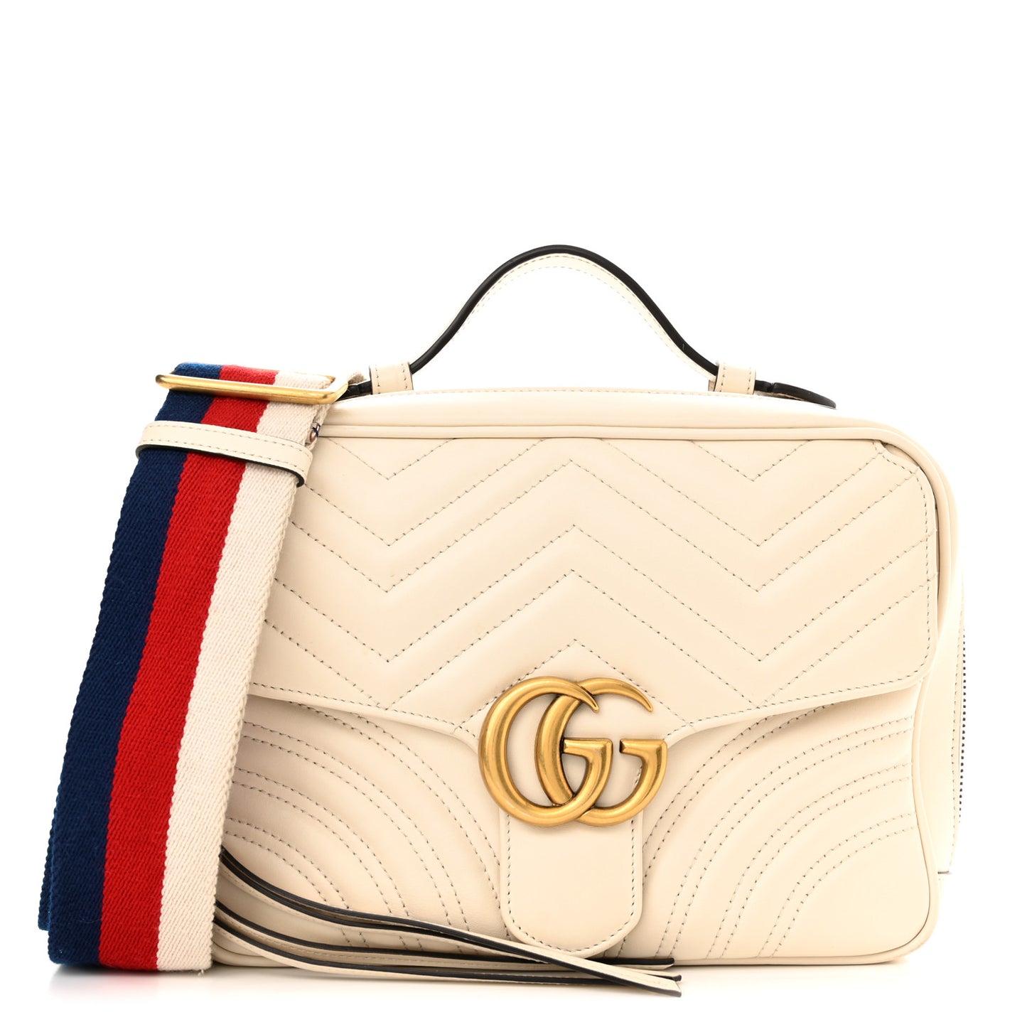 Calfskin Matelasse Sylvie Web Small GG Marmont Top Handle Shoulder Bag White